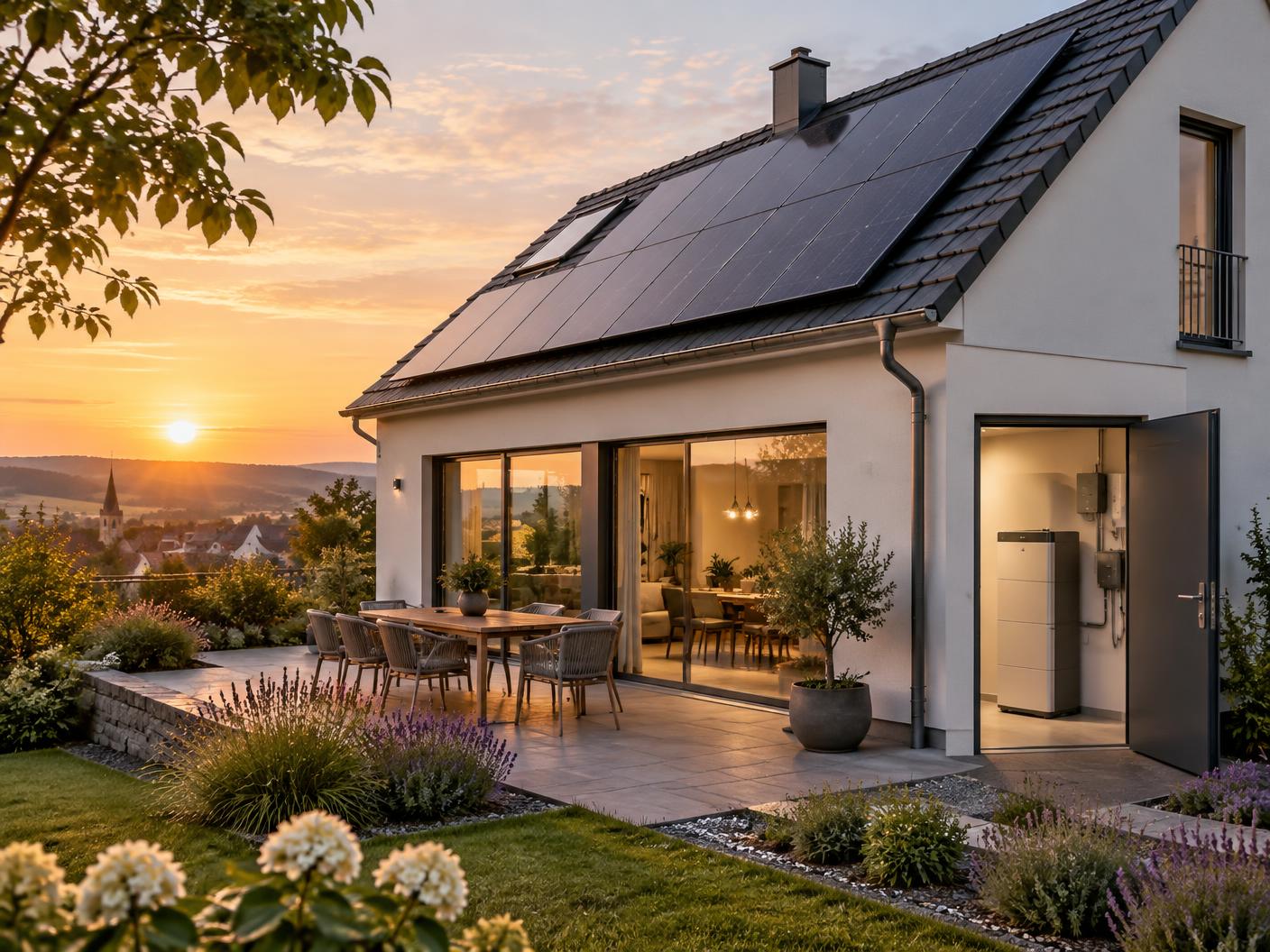 Wohnhaus mit Photovoltaikanlage und Batteriespeicher